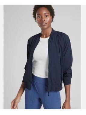 Athleta Amalfi Bomber Jacket, Navy Blue, XL